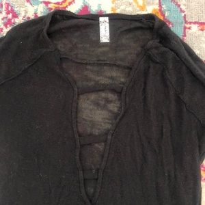 Sheer deep v linen long sleeve